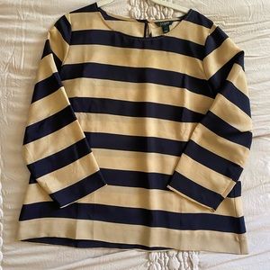 JCrew size Large blouse. Navy and gold stripes.